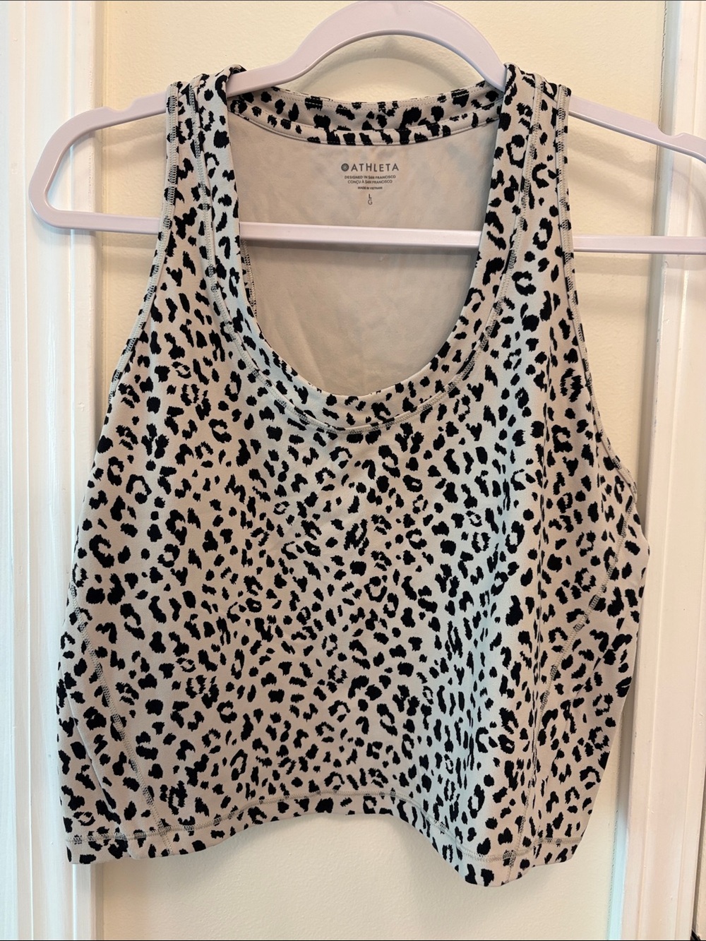 Athleta Black and Cream Leopard-Print Cropped Tank